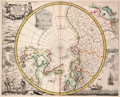 Sarki vetületű térkép a sarkkörrel, 1680 körül (színes metszet) alkotó: John Seller