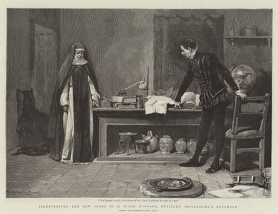H Rider Haggard új történetének illusztrálása, Montezuma lánya címmel alkotó: John Seymour Lucas