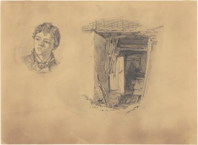 Egy fiú feje; és a kunyhó bejárata alkotó: John Singer Sargent
