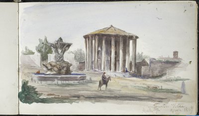 Táj figurákkal, Templum Vestas, Róma, 1869. április 9. (akvarell grafit felett, törtfehér szőtt papíron) alkotó: John Singer Sargent