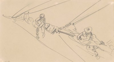 Men on a Spar, 1876 körül (grafit szőtt papíron) alkotó: John Singer Sargent