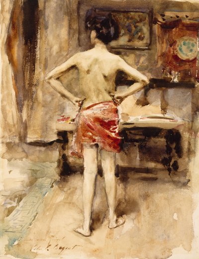 A modell, 1876 (wc, grafitceruza, szőtt papíron) alkotó: John Singer Sargent