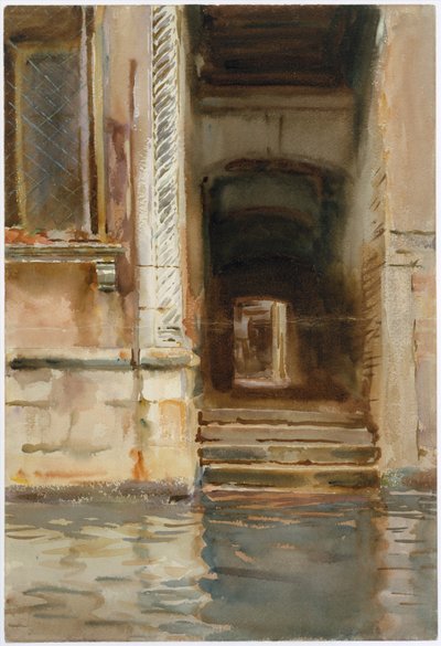 Venetian Passageway, 1905 körül (wc, gouache és grafit fehér szőtt papíron) alkotó: John Singer Sargent