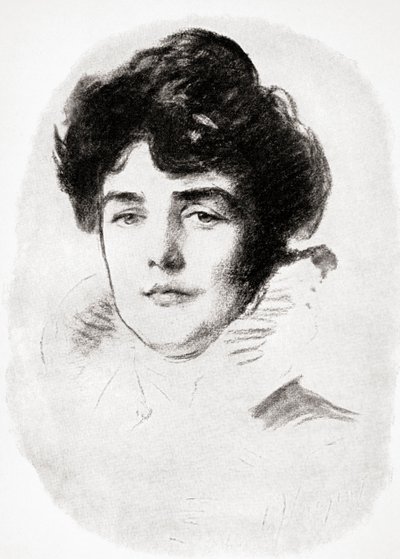 Jeanette Jennie Jerome, Lady Randolph Churchill és Sir Winston Churchill anyja, az A Roving Commission by Winston S. Churchill pubból. Írta: Scribners, 1930 alkotó: John Singer after Sargent
