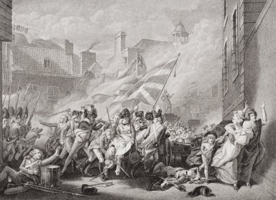Peirson őrnagy halála St. Helier-ben, visszafoglalva Jersey-t a franciáktól, 1781. január 8-án, az „Illustrations of English and Scottish History” II. alkotó: John Singleton Copley