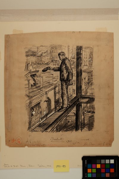 Salute, 1911 körül (tinta, szén és cink fehér festék papíron) alkotó: John French Sloan