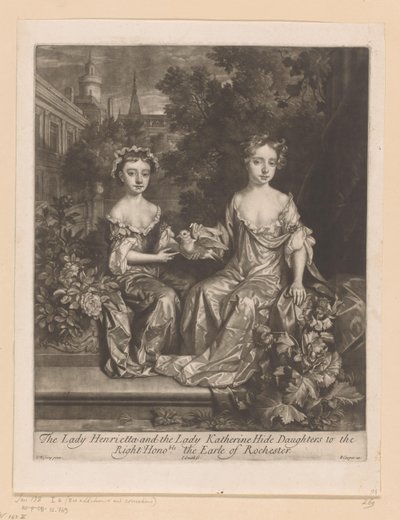 Portret van Henrietta és Katherine Hyde met een duif A Lady Henrietta és a Lady Katherine elrejti a lányait Rochester grófjának/jobbra (cím a tárgyon) alkotó: John Smith