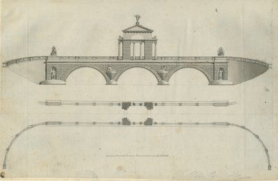 Chillington Park – Javasolt híd: szépia rajz, nd [1789] (nyomtatás) alkotó: John Soane