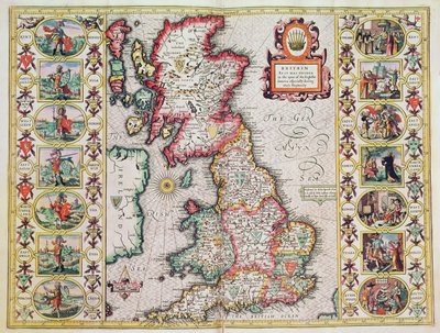 Nagy-Britannia, ahogyan az angol szászok idejében elhatározták, különösen a heptarchia idején (kézzel színezett rézmetszet) alkotó: John Speed