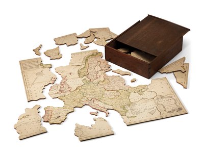 Királyságaira osztott Európa, 1766 körül (kézzel színezett, fára vésett lap) alkotó: John Spilsbury