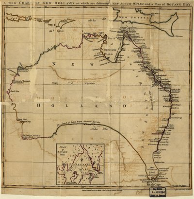 Új Új-Hollandia új térképe, amelyen be van határolva New South Wale, és a Botany-öböl terve. LOC 00556400 alkotó: John Stockdale