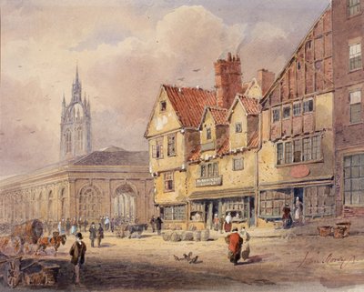 Régi épületek, Union Street és Corn Exchange a városháza építése előtt (testszín papíron) alkotó: John Storey