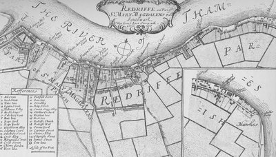Rotherhithe terve, 1755, 1912. Művészek: Ismeretlen, John Stow. alkotó: John Stow