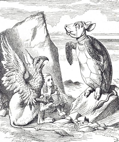Alice, álteknős és a grifó az Alice kalandjai Csodaországban című filmből alkotó: John Tenniel