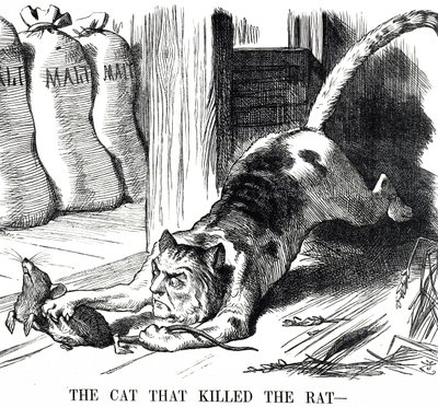 A malátaadó 1880-as eltörlését kommentáló rajzfilm alkotó: John Tenniel
