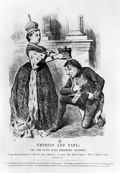 Empress and Earl vagy: One Good Turn Deserves Another, a „Punch or the London Charivari” című filmből, 1876. augusztus (metszet) (f/w fotó) alkotó: John Tenniel
