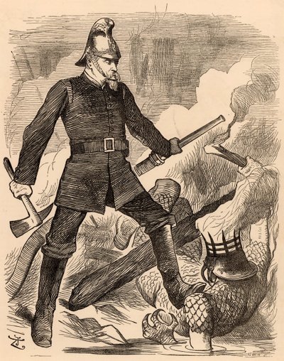 Eyre Massey Shaw tűzoltás, a "Punch" Londonból, 1887. augusztus 20. (metszet) alkotó: John Tenniel