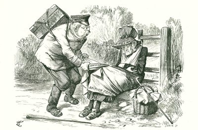 Németország ellopja Nagy-Britannia világelső pozícióját a kereskedelemben és a gyártásban. John Tenniel rajzfilmje a Punchból, 1896. szeptember 5. alkotó: John Tenniel