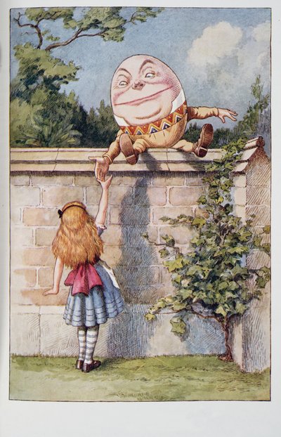 Humpty Dumpty, az Alices Adventures In Wonderland And Through The Looking-Glass And What Alice Found There című könyvből, Lewis Carroll (1832 - 98), megjelent 1911-ben (színes litográfia). alkotó: John Tenniel