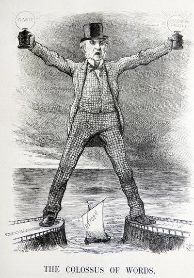 William Ewart Gladstone-t és Benjamin Disraelit ábrázoló politikai szatíra alkotó: John Tenniel