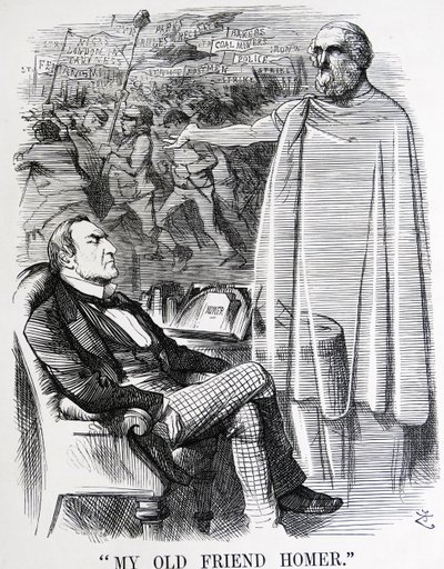Politikai szatíra William Ewart Gladstone-ról és "régi barátjáról, Homerról" alkotó: John Tenniel