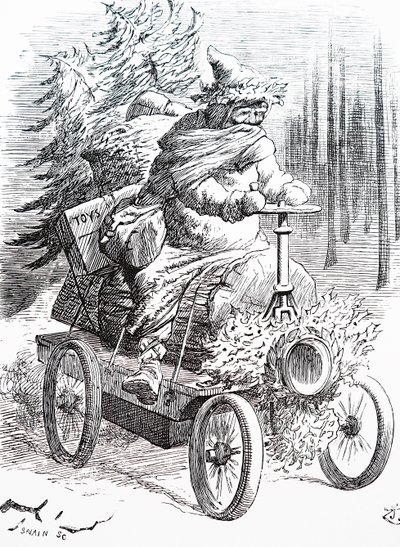 Mikulás száguld a hóban. John Tenniel (1820-1914) angol illusztrátor, grafikus humorista és politikai karikaturista alkotó: John Tenniel
