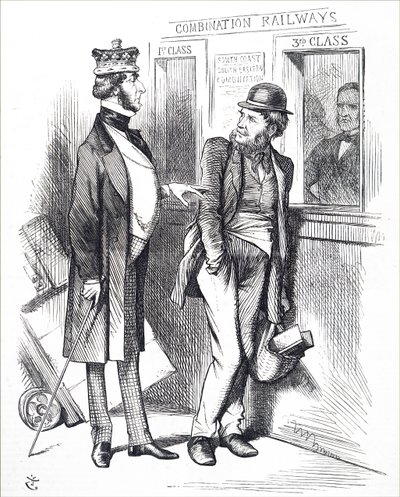 Az emelkedő vasúti viteldíjak. alkotó: John Tenniel