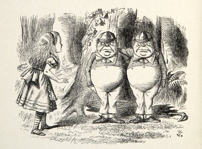 Tweedledum és Tweedledee, illusztráció a Through the Looking Glass-ból, Lewis Carroll (1832-98), 1872 alkotó: John Tenniel