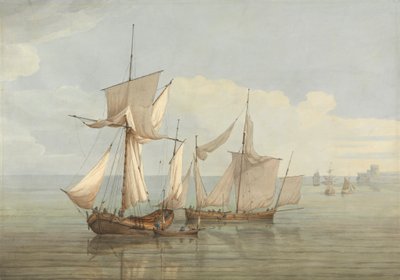 Egy Hoy és egy Lugger más szállítással a nyugodt tengeren alkotó: John Thomas Serres