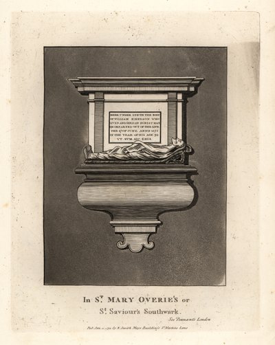 Sírkép és emlékmű az 1575-ben elhunyt, becsületes férfiú William Emersonnak, St Mary Overie vagy St Saviour’s Southwark-ban alkotó: John Thomas Smith