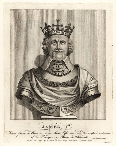 I. Jakab angol király a whitehall bankettterem bejárata feletti bronz mellszobrról készült alkotó: John Thomas Smith