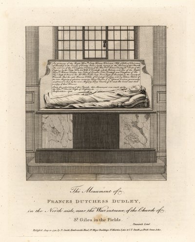Lady Frances Knivetonnak, Dudley hercegnőjének, Sir Gilbert Kniveton feleségének emlékműve a St Giles in the Fields templomban alkotó: John Thomas Smith