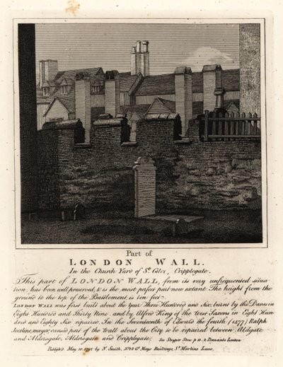 Az ősi londoni fal része a St Giles templomkertben, Cripplegate, London alkotó: John Thomas Smith