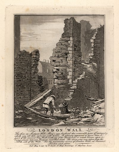 Az 1792. májusi tűzvész által feltárt római londoni fal romjai a Ludgate-dombon alkotó: John Thomas Smith