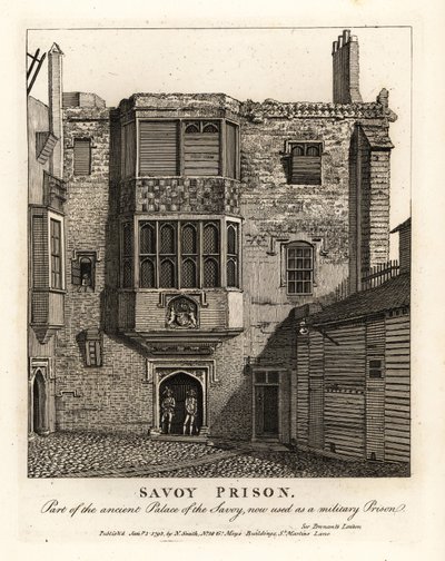 A Savoyai börtön, amely az ősi Savoyai palota része, katonai börtönként működött a 18. században alkotó: John Thomas Smith