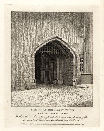 Déli kilátás a Bloody Towerre a londoni Towerben alkotó: John Thomas Smith
