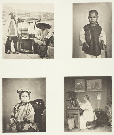 Egy hongkongi szedán szék, egy kínai iskolás fiú, egy kínai lány, egy hongkongi művész, c. 1868. alkotó: John Thomson