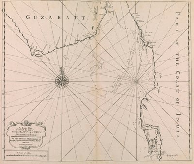 A GUZARATT  INDIA partjainak egy részének nagyméretű térképe Diu fejétől Bombayig. (nyomtatás) alkotó: John Thornton
