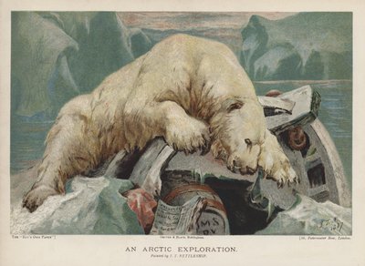 Sarkvidéki felfedezés: jegesmedve, aki egy sarkvidéki expedíció tárgyait vizsgálja (chromolitho) alkotó: John Trivett Nettleship