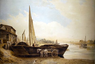 Egy temzei bárka kirakodás céljából (akvarell ceruzanyomokkal a papíron) alkotó: John Varley