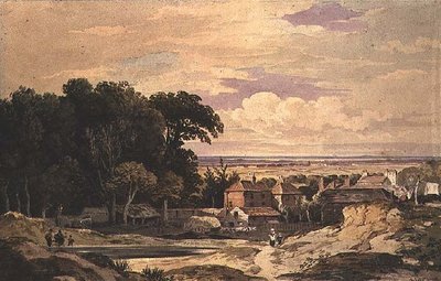 Frognal, Hampstead, 1825 körül (akvarell) alkotó: John Varley