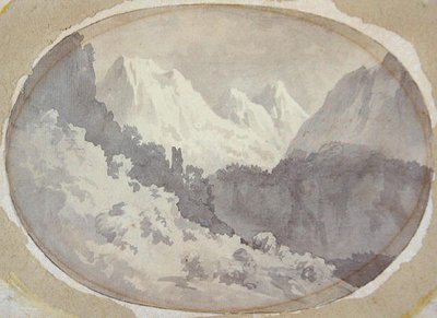 Alpine Scene (szürke festés grafiton a papíron) alkotó: John Warwick Smith