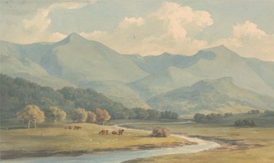 Carnedd Llewelyn és Carnedd David, Carnarvonshire, Látva az Ogwen folyón alkotó: John Warwick Smith