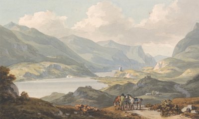 A Llanberis-tavak - a Caernarfonból Llanberisbe vezető úttól, Caernarfonshire alkotó: John Warwick Smith