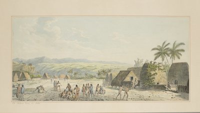 19: Egy szárazföldi kilátás az Atooiról, Cook kapitány utolsó, 1773-84 körüli utazását illusztráló akvarellsorozatból alkotó: John Webber