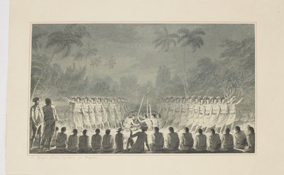 5: Férfiak éjszakai tánca, Hapaee-ben, Cook kapitány utolsó, 1773-84 körüli utazását illusztráló akvarellsorozatból alkotó: John Webber