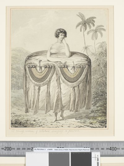 F.12 Egy Otaheitei fiatal nő ajándékot hoz, 1773-84 körül (akvarell) alkotó: John Webber