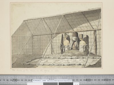 F.18 A ház belseje, a Moraiban, Atooiban, 1773-84 körül (akvarell) alkotó: John Webber