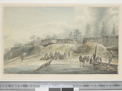 F.23 A Nootka Sound lakóhelyeinek képe, 1773-84 körül (akvarell) alkotó: John Webber