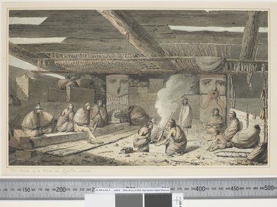F.24 Egy ház belseje Nootka Soundban, 1773-84 körül (akvarell) alkotó: John Webber